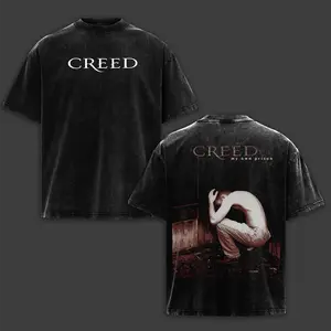 Creed My Own Prison Oversized Washed T-Shirt – Vintage Double Printed Rock Band Tee | Retro Gift for Music Fans and for men streetwear graphic tee