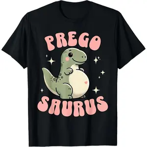 100% Cotton Unisex Pregosaurus Cute Retro Mommy Dinosaur Pregnancy Announcement T-Shirt, Small, Black