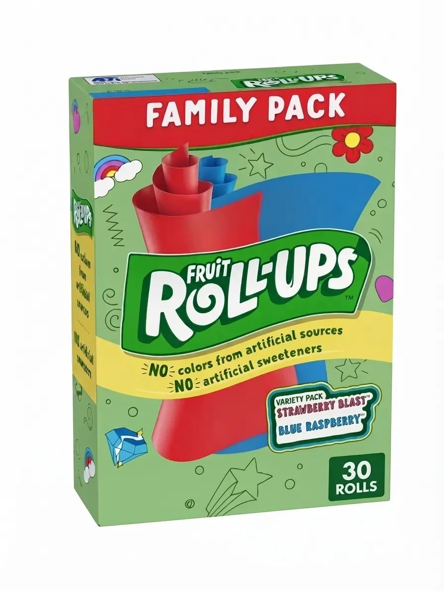 Fruit Roll-Ups Gluten-Free Fruit Flavored Candy Variety Pack - 30 Count, 15 oz, Blue Razzberry & Strawberry Snacks Bonbon Sweet
