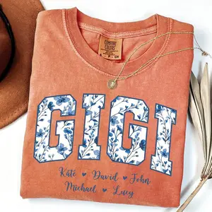 Comfort Colors Personalized Gigi Shirt Dusty Blue Floral Grandma Mama Shirt Custom Names Mimi Nana Gigi T-shirt Mothers Day Gift