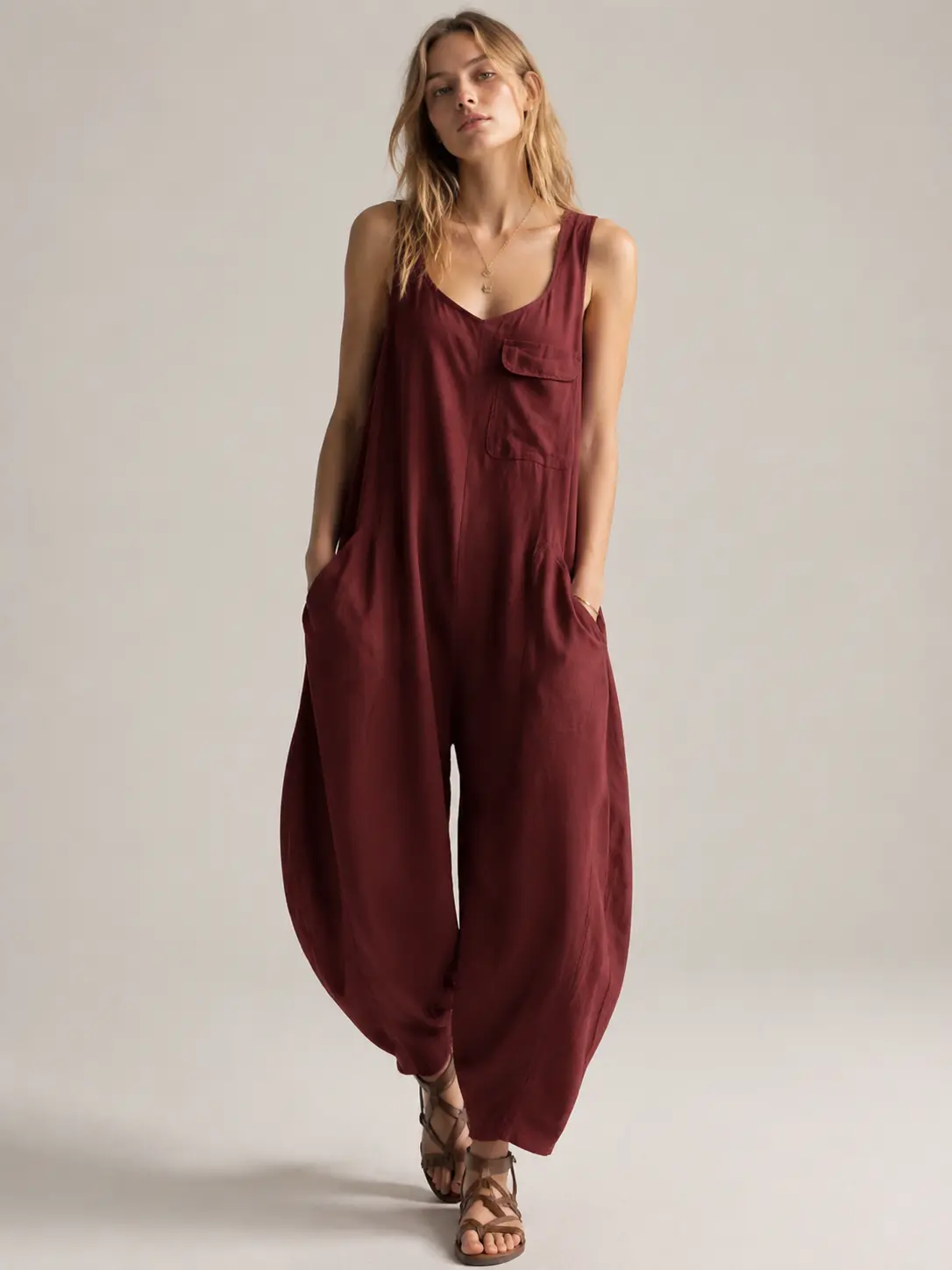 2026 Summer Women Solid Cami Strap Jumpsuit, Loose Wide Leg Oversized Casual Jumpsuit With Pockets, Breathable Lightweight Fabric Baggy Harem Long Pants, Relaxed Fit Outfits for Daily Travel Beach Holiday S-2XL