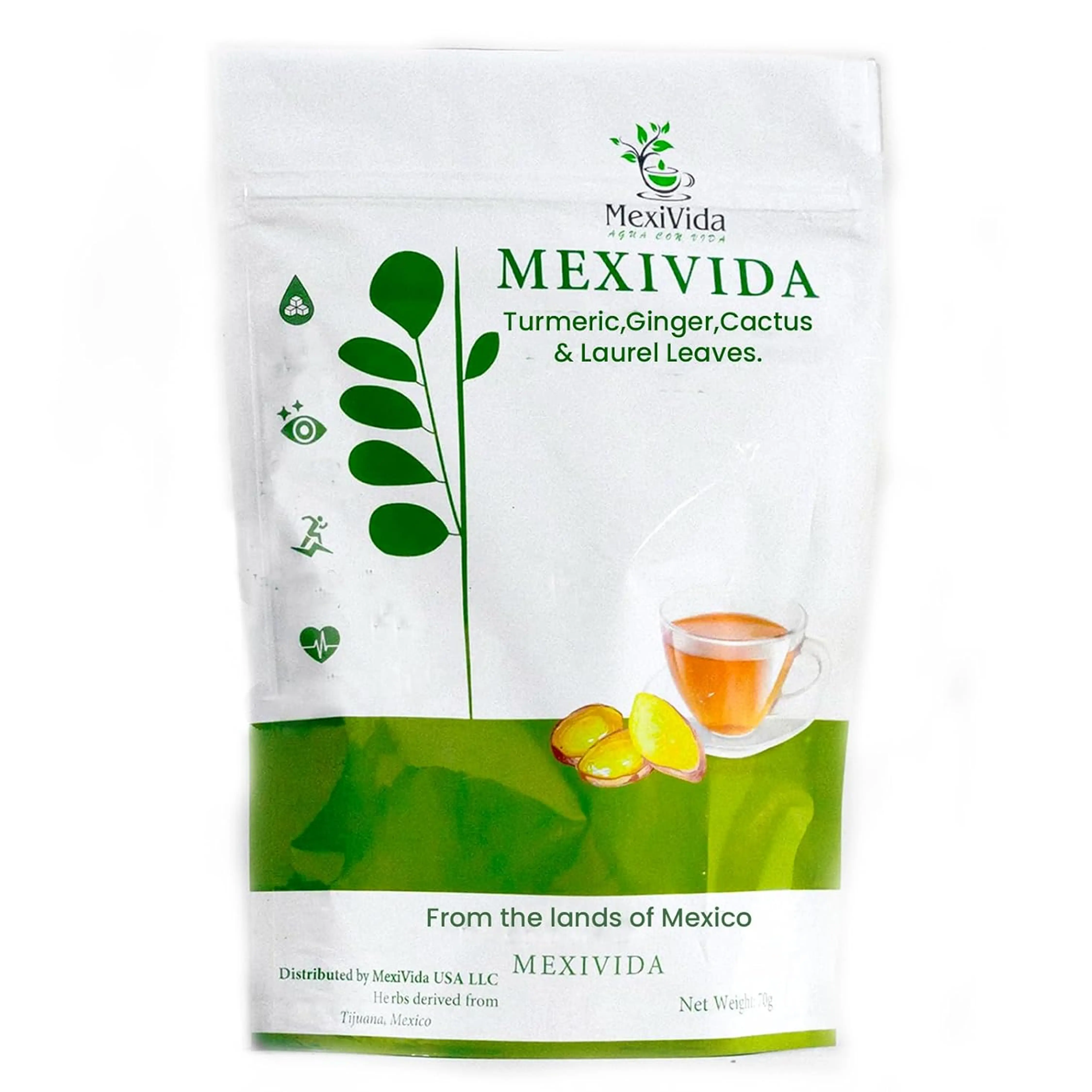 MexiVida Organic Phytomedicinal Ginger & Nopal Herbal Beverage Tea Bags, Caffeine-Free Packaged Tea, US-Compliant, Supports Sugar Balance & Daily Vitality Energy, Ginger Tea Bags