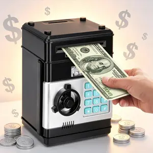 Electronic ATM Piggy Bank with Password Lock, Auto Bill Grab Slot, Large Capacity & Light Design, for Boys & US Coin Storage (Battery Not Included)