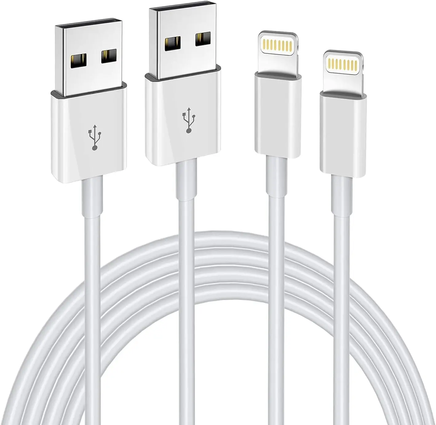 USB-A to Lightning Cable, 2-Pack 6FT (1.8M) White – MFi Certified USB iPhone Fast Chargering Cord,Data Sync Transfer for 13/12/11 Pro Max Xs X XR 8 7 6 5 5s iPad iPod More Model Cell Phone Cables