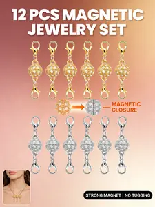 Easy-Fasten Magnetic Closures Set (12PCS) | Multi-Use Extenders for Women’s Necklaces & Bracelets | Strong Magnetic Clasp Converter for Easy Wear No Tools Needed | Necklace Extender Bracelet Extender Jewelry Extender Set for Chain Length Adjustment