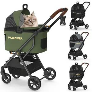 PAWZIDEA Pet Stroller 4 in 1, Dog Strollers for Small Medium Dogs Cats with Detachable  travel carrier NO-Zip Canopy, Seatbelt Puppy Car Seat Combo, Cozy House, Foldable & Lightweight Jogger Cat Stroller , Pet Stroller for 2 Cats, Storage Basket