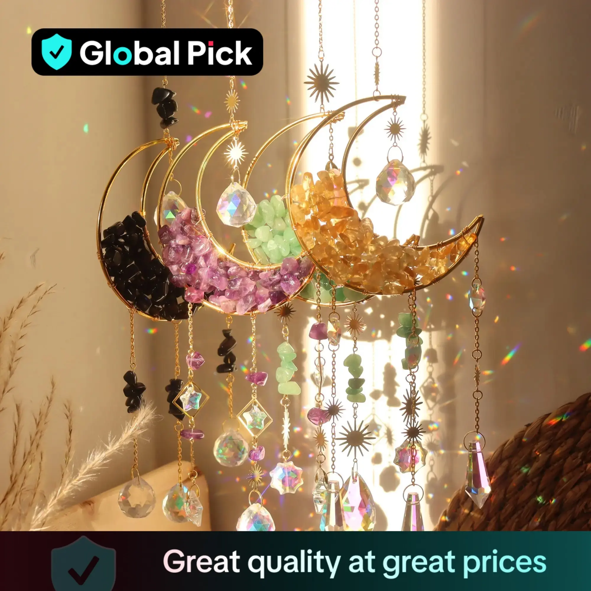 Artificial Crystal Sun Catcher, 1 Set Moon Decor Hanging Ornament, Creative Hanging Decor, Fantasy Hanging Sun Catcher for Home Room Garden Window Wal