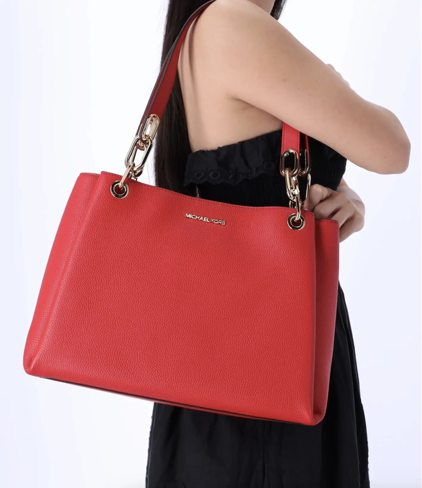 Pre-owned MICHAEL KORS Leather Tote Bags Trisha Large Triple Gusset Compartment Shoulder Tote Bright Red