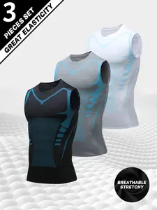 3 Pack Men's Water-Resistant Compression Tank Tops - Swimwear-Inspired Quick Dry Shirts, Breathable Sleeveless Tops for Swimming, Running, Gym & Outdoor Sports
