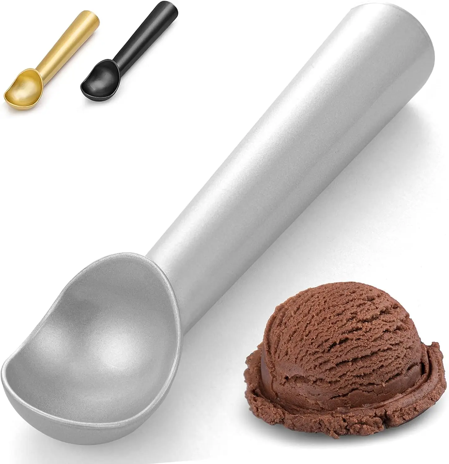 7 in Nonstick Aluminum Ice Cream Scoop - 1-Piece Professional Metal Utensil - Durable, Easy to Use & Clean, Lightweight - For Ice Cream, Cookies (Silver)