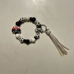 Stylish Soccer Mom Beaded Wristlet Keychain with Tassel