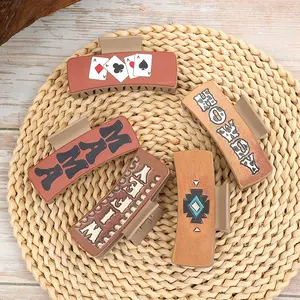 Western Cowboy Style Retro Playing Card Hair Accessories Hair Clip Leather Printed Shark Clip Grab Clip