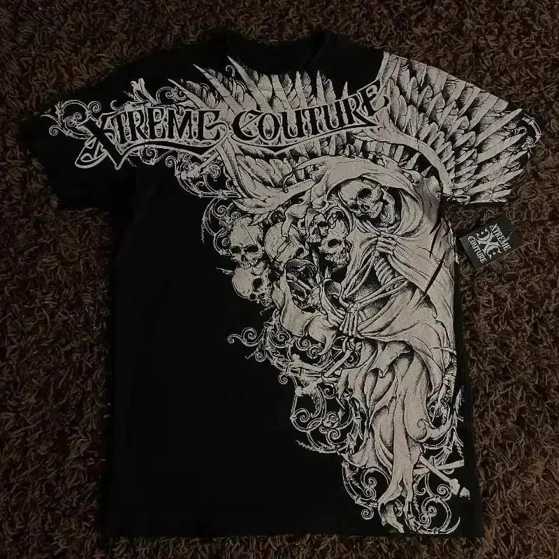 TOP Y2K White Shirt Affliction Retro T Shirt Harajuku Men Skull