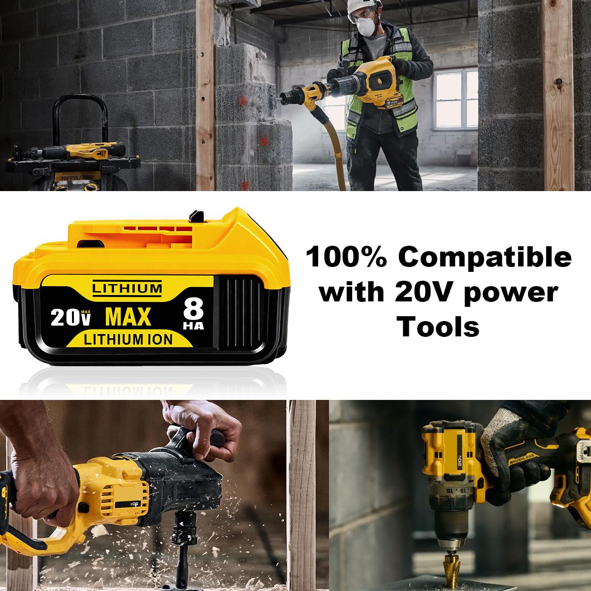 6-Pack 8.0Ah MAX XR Lithium Battery Replacement for Dewalt 20V Battery Lithium-ion DCB200DCD/DCF/DCG/DCS/DCB204/DCB203/DCB182/DCB201/DCB200/DCB180/DCB181 Series dewalt batteries