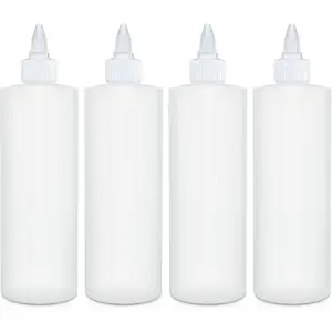 Condiment Squeeze Bottles, 16 OZ Empty Squirt Bottle with Twist Top Cap, Leak Proof - Great for Ketchup, Mustard, Syrup, Sauces, Dressing, Oil, Arts and Crafts, BPA FREE Plastic - 4 PACK