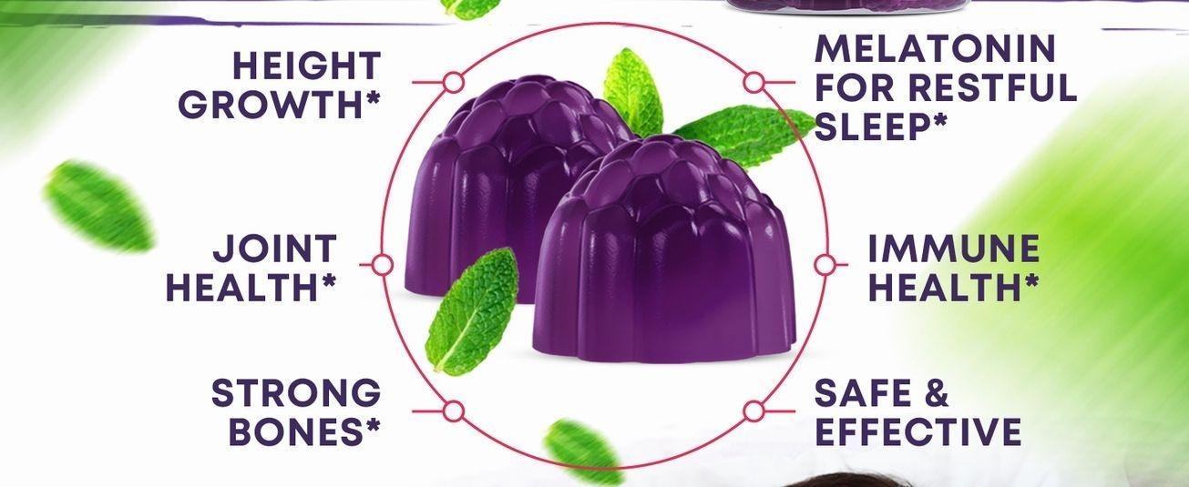 Height Growth Gummies with Melatonin for Kids & Teens - Ashwagandha for Kids - Melatonina Para Niños - Height Growth Supplement - Teen Boy Vitamins - Grow Taller Supplement - Kids Melatonin Gummy