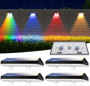 2 Pack Solar Fence Lights Outdoor, Solar Outdoor Light Warm White & RGB Solar Powered Lights for Outside Backyard, Patio, Deck Fence, Stair Handrail, Pool and Wall