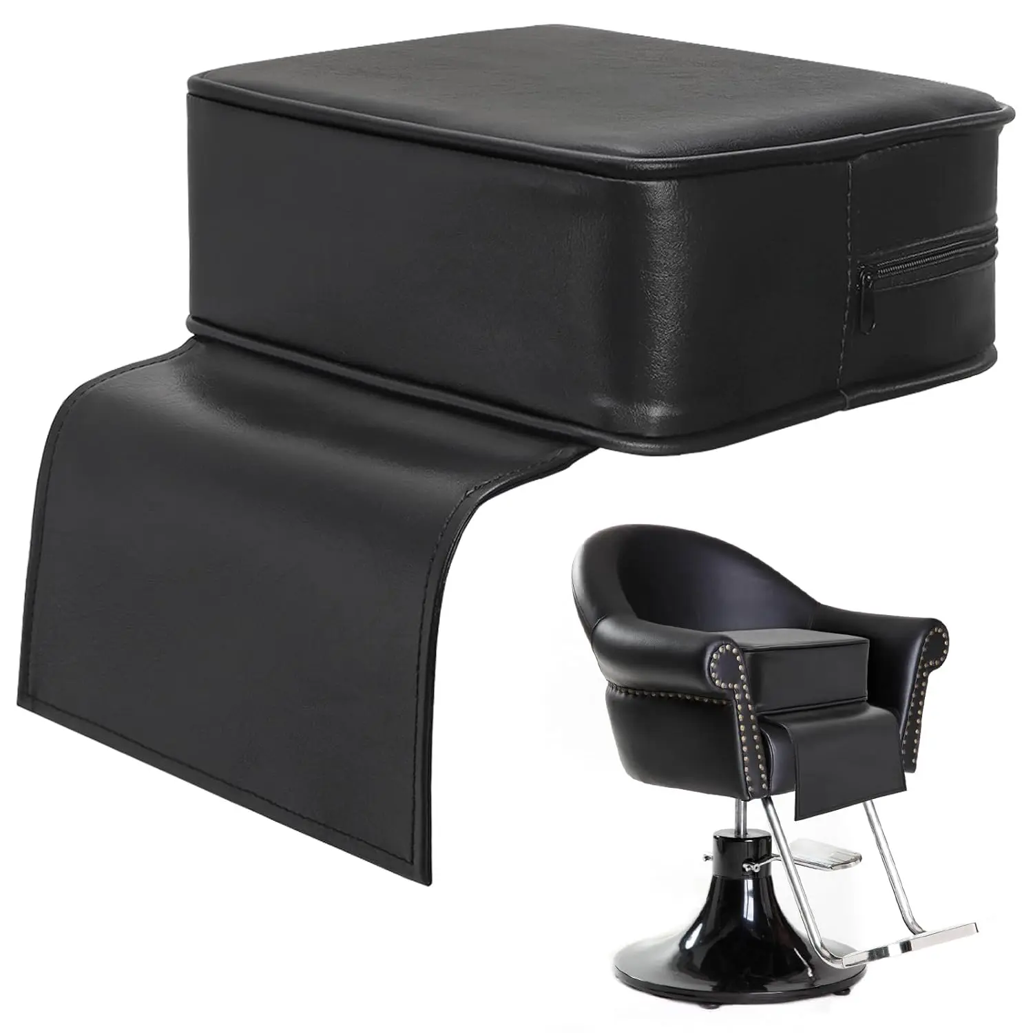 Salon Booster Seat Cushion for Hair , Soft PU Leather Barber Chair Cushion Thick Rise Seat for Hair Styling, Black