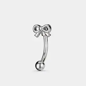 OUFER 16G Body-Safe Dainty Non-Tarnish 316L Stainless Steel Hypoallergenic Bow Vertical Labret Lip Ring, Elegance-Focused Body Jewelry for Eyebrow, Rook Piercings & Daily Wear, Body-Safe Piercing Jewelry