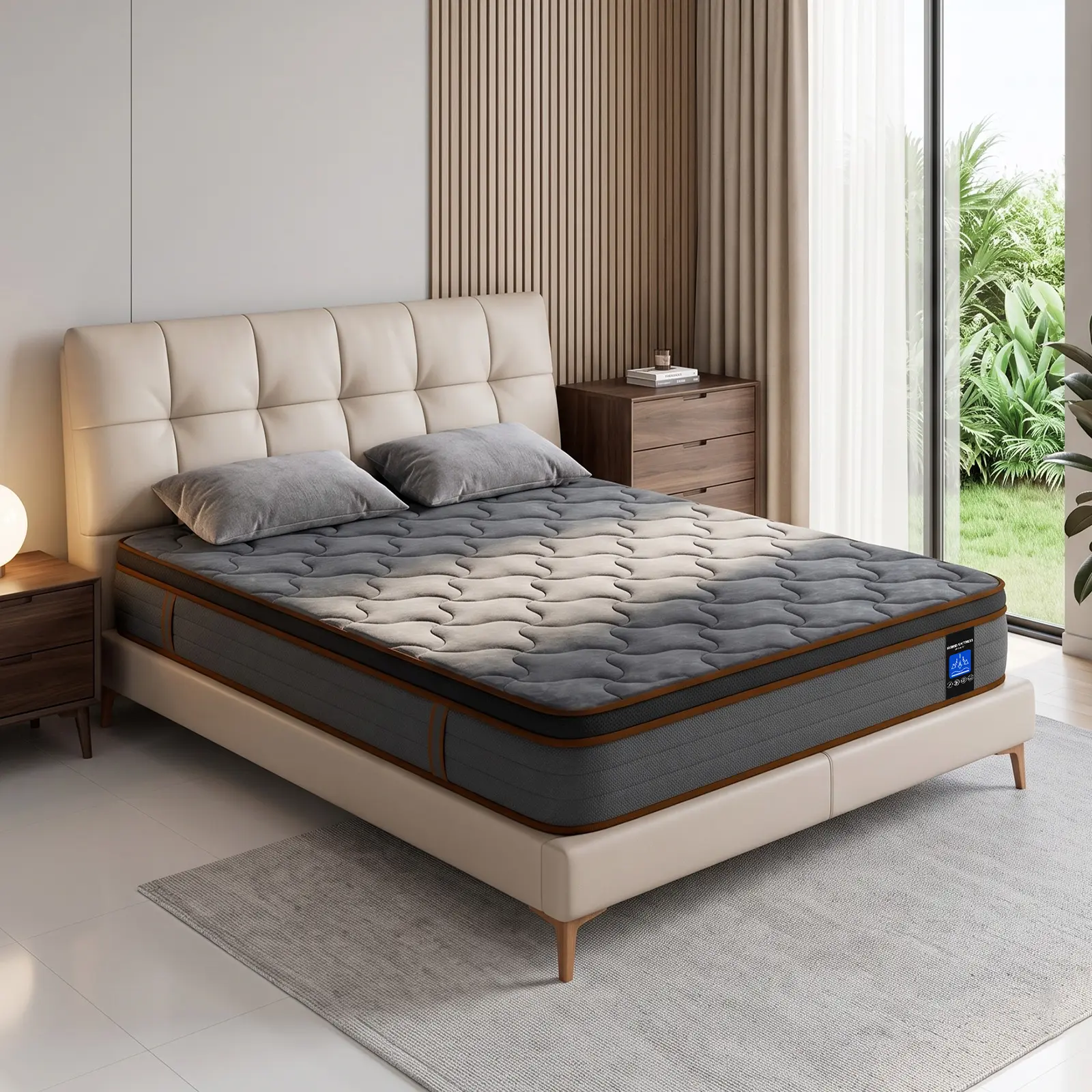 12" Sleek Black Hybrid Mattress in a Box, Ergonomic Medium Firm Pocket Coil Bed & Cooling Gel Memory Foam, Luxury Bedroom Aesthetic Mattress for Targeted Back Support