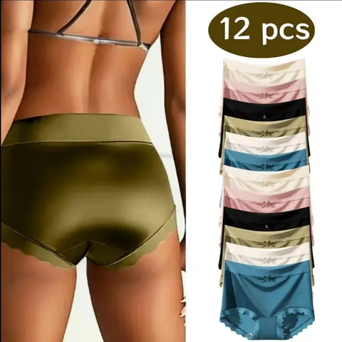 Women's Mid-Waist 12-Pack Triangle Briefs - Basic, Casual, Everyday Fit, Soft Smooth Fabric, Elegant Stylish Sexy Design, Comfortable Seamless Must-Have Underwear