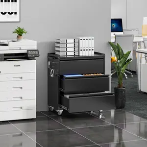 Aobabo 3 Drawer Rolling Tool Chest, Metal Garage Storage Cabinet with Side Handle & Pegboard Hooks, Mobile Steel Utility Cart for Workshop, Heavy Duty Mechanic Organizer Trolley with Silent Slides, Black