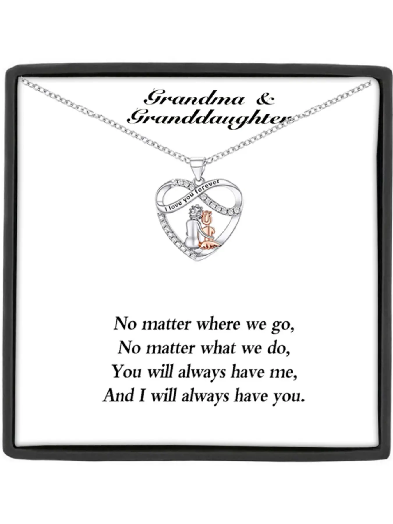 Mother's Day Gift Grandmother Granddaughter Heart Shaped Pendant Necklace with Engraved 'i Love You Forever' for Grandma & Granddaughter, Includes Card and Gift Box, Thoughtful Gift, Perfect Birthday & Christmas Gift, Sentimental Necklaces