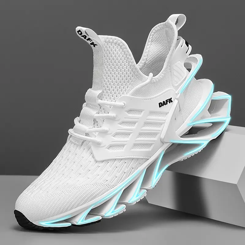 Men's Trendy Cyberpunk All-White Sneakers - Futuristic Blade Sole Platform Shoes, Height-Increasing Sporty Chic Techwear Footwear for Casual Outings