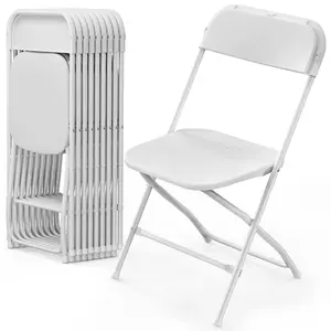 10 Pack White Plastic Folding Chairs, Outdoor Portable Folding Chair with Steel Frame, 350lbs Capacity Stackable Foldable Chairs for Patio, Garden, Picnic, Kitchen, Events Folding Chairs Sets of 10, 330lbs Capacity Plastic Stackable Home Office Chair