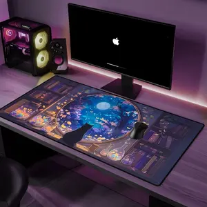 [SALE UP TO 50% + FREE SHIP] Black Cat Desk Mat anime Mystical Library Desk Mat, Witchcrafty Twilight Hues - Dark Academia Mouse Pad Home Office Anime Desk Mat for gift