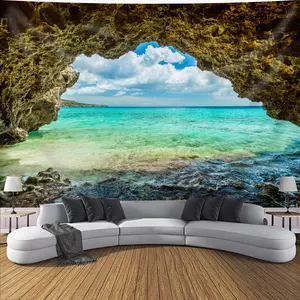 1 Sheet, Large Landscape Tapestry, Blue Sky and Sea View - Polyester Wall Hanging for Living Room, Bedroom, Office and Party Decoration - Indoor, Woven, Pattern, No Electricity Required.
