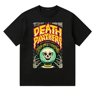 Loose Fit Death Panthers Graphic Print Round Neck Short Sleeve Cotton T-shirt for Daily Wear