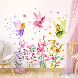 Floral Fairy Butterfly Wall Sticker, Perfect for Bedroom Living Room Dining Room Home Decor, Universal Use Flat Sticker