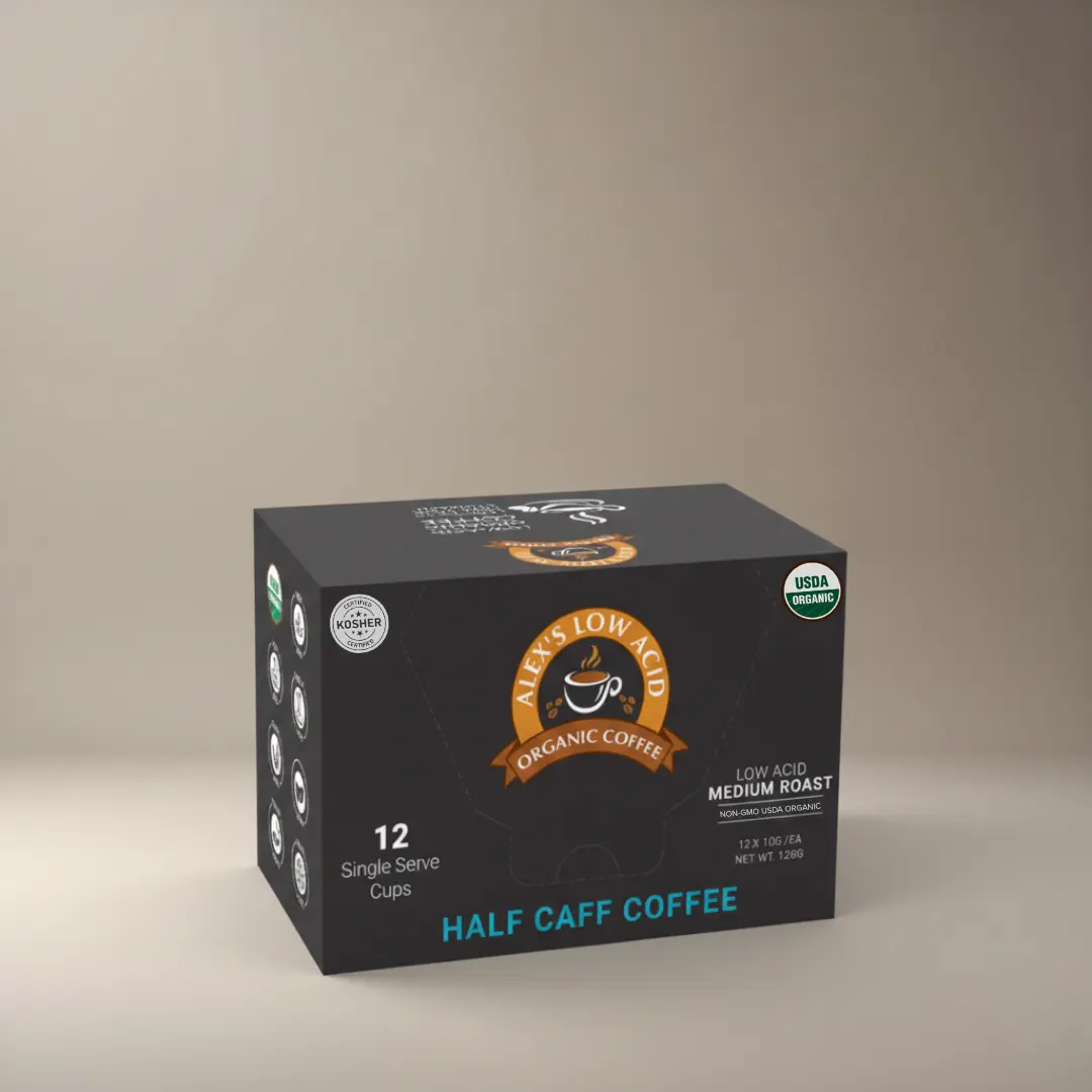 Alex's Low-Acid Organic Coffee™ K-Cups - Half Caff