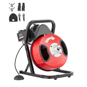 75FT & 50FT 1/2" Steel Core Cable Electric Drain Cleaner Machine, 370W & 250W Powerful Sewer Auger with Cutters, Air-Activated Foot Switch, Heavy Duty Pipe Dredger with Metal Storage Cabinet for Home Commercial Garage Use
