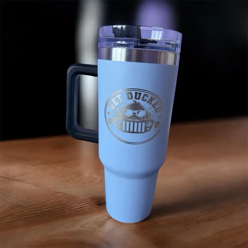GET DUCKED! 40oz Laser Engraved Jeep Tumbler | Insulated Travel Mug with Handle