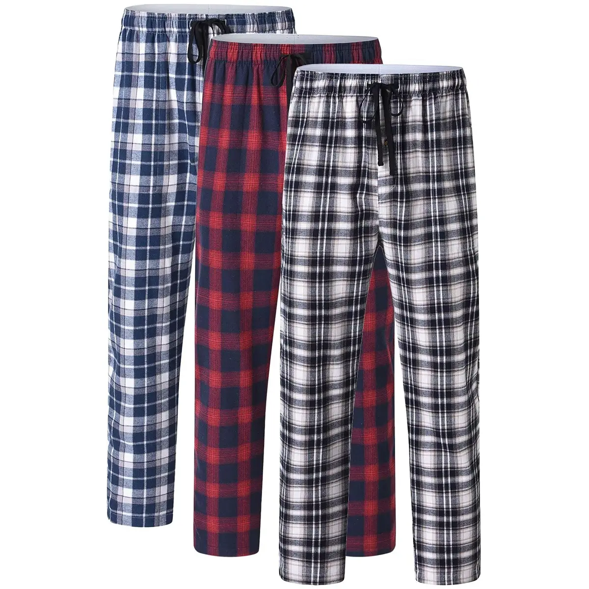 Men's 3-Pack Pajama Pants Cotton Plaid Pjs Bottoms Sleep Lounge Pant Button Open Fly with Pockets Loungewear Menswear Nightwear Checked Classic Fitted Long
