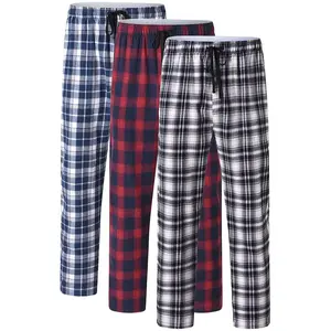 Men's 3-Pack Pajama Pants Cotton Plaid Pjs Bottoms Sleep Lounge Pant Button Open Fly with Pockets Loungewear Menswear Nightwear Checked Classic Fitted Long
