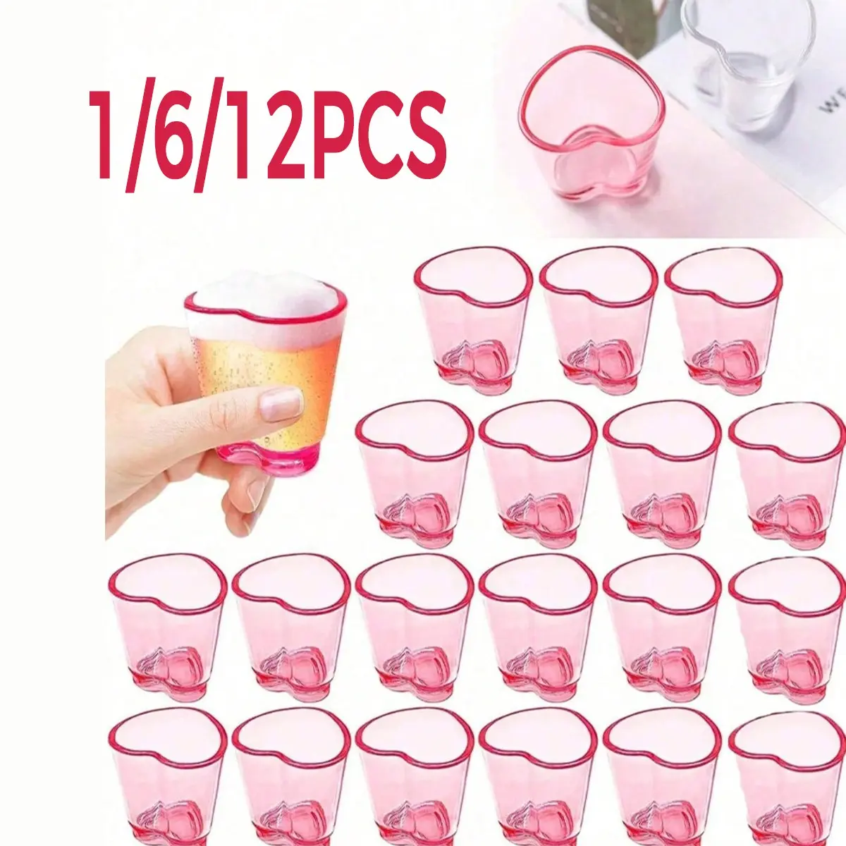 Heart-Shaped Mini Wine Glasses Set, Drinkware, Cute Bar Accessories, Reusable Transparent Cups, Party Decor, Wedding, Christmas, Valentine's Day Gifts