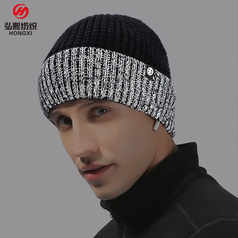 Autumn and Winter Double Layer Fleece Lined Reflective Knitted Hat (Night Vision Outdoor Warmth Safety Protection) Unisex