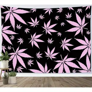 1pc Blush Pink Leaf Knitting Tapestry Wall Mural, 100% Polyester 180-200 GSM Machine-Washable Wall Hanging, Girly Bedroom Decor & Teenage Bedroom Accessories summerwins,summerwins Boho Floral Design