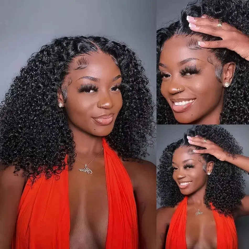 Ready-to-Wear Curly No-Gel Wig, Human Hair Shoulder Length, Pre-Cut Lace Bleached Knots, Human Hair Wig Density 250%