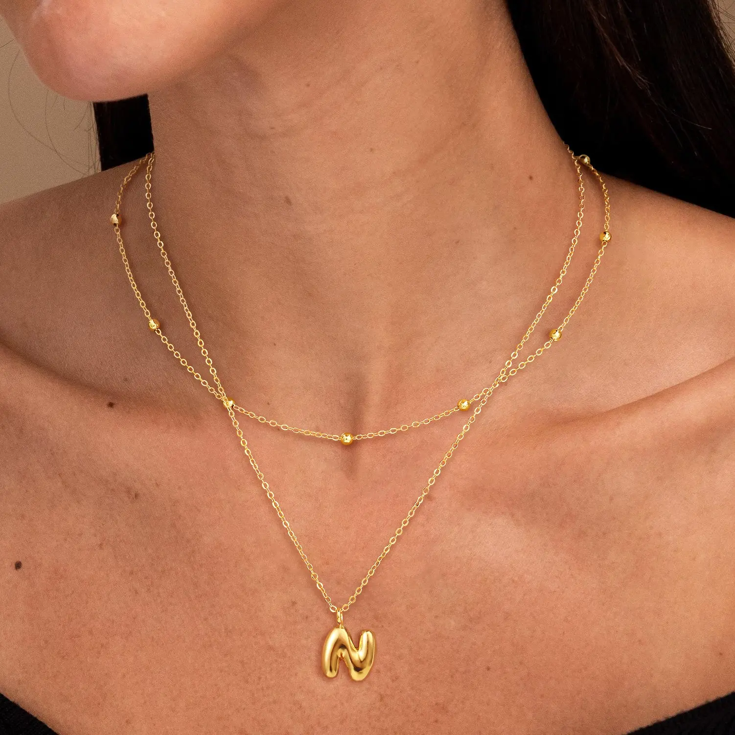 Loyalove Initial Necklaces for Women Gold Plated Layered bubble Letter Necklace Set Dainty Heart A-Z Pendant Necklace Tiny Initial Necklaces Stack Birthday Gifts for Women Jewelry
