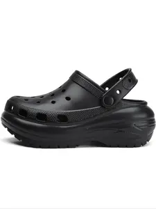 Women's Black Color Platform Slides, Casual Comfortable Home Slippers, Eva Beach Slippers, Non-slip Soft Slipper Shoes for Indoor & Outdoor Wear, Footwear