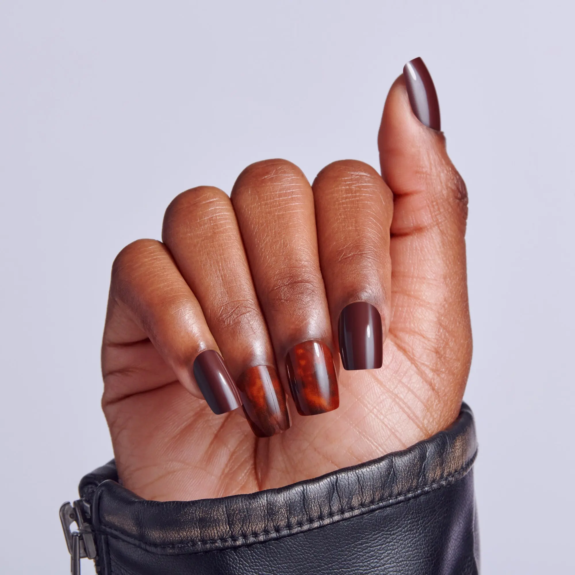 Kiss Core Design Press On Fake Glue Nails - Fallen For You | French Design, Brown, Short, Squoval