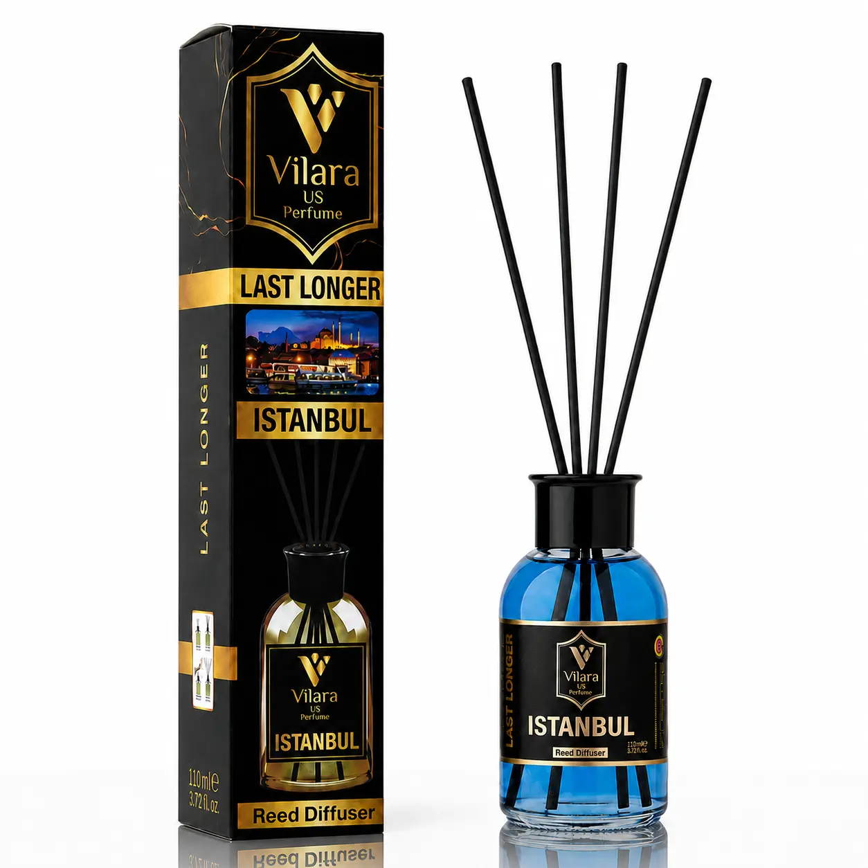 Istanbul Reed Diffuser Set - Luxury Reed Diffusers for Home - Natural Sticks, Long-Lasting Scent - Bathroom, Bedroom, Living Room Decor for Table, Shelves, Nightstand - 110 ml (3.72 fl oz)