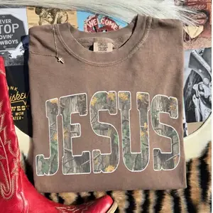 Comfort Colors Jesus Camo Western Vintage Shirt, western clothing, western tops, western outfit women, Retro Camo Distressed Tee, Fall Christian Camouflage Shirt, Camo Cozy Season, Religious Quote, graphic tees women