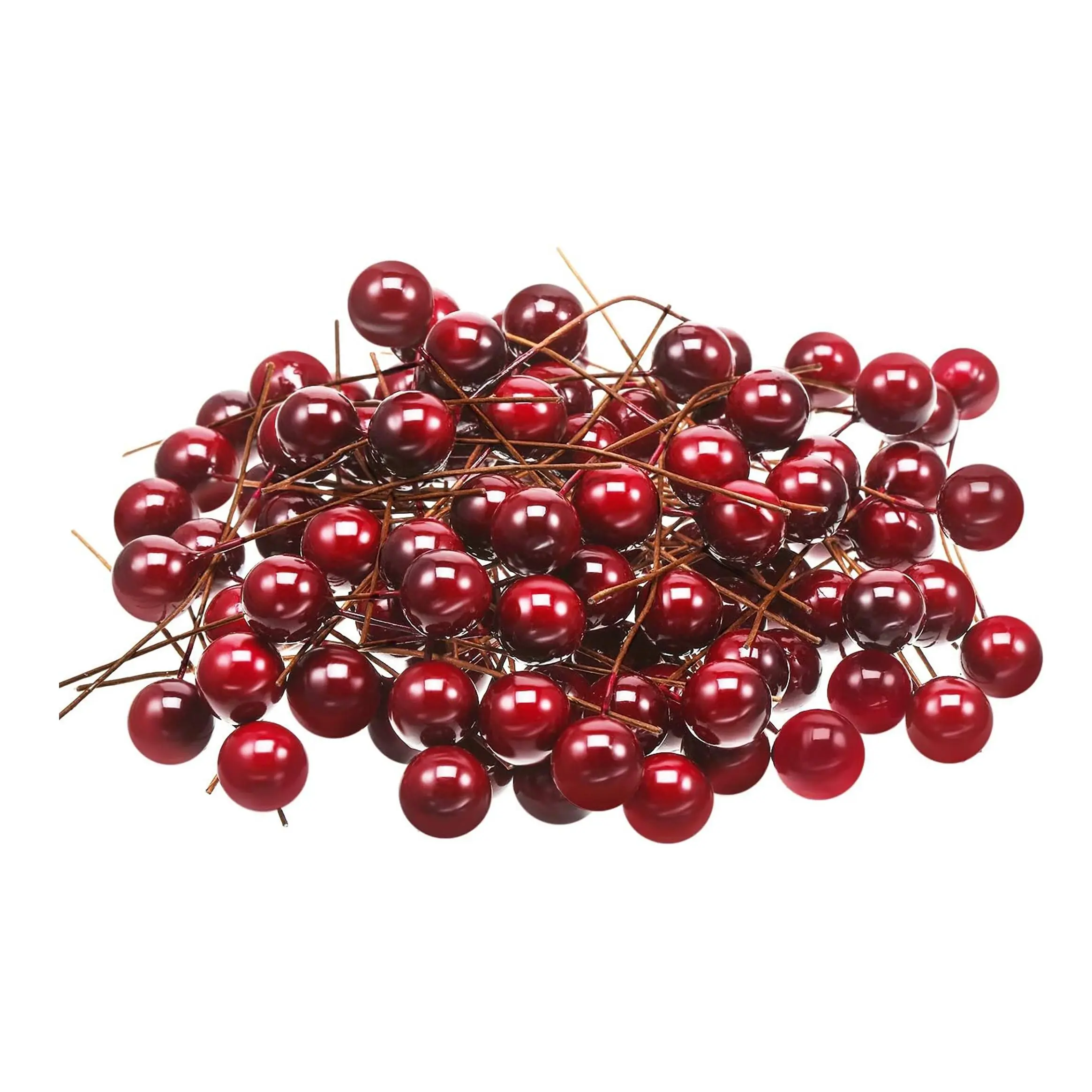20 PCS Artificial Holly Berries – Mini 10mm Fake Berries on Wire for Christmas Tree, Wreath, Garland & DIY Holiday Crafts