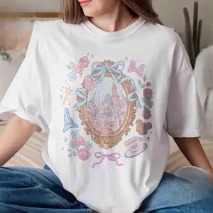 Coquette Bows Magical Castle Youth Adult T-Shirt, Happiest Place Tee, Retro Magic Kingdom Princess Castle Shirt, Cute WDW Birthday Gift, Girl Trip