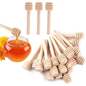 zhengwanhh09j 24Pcs 4.1 Inch Wooden Honey Dipper Sticks, Mini Honeycomb Stirrer for Honey Jar, Wedding Party & Baby Shower Decor